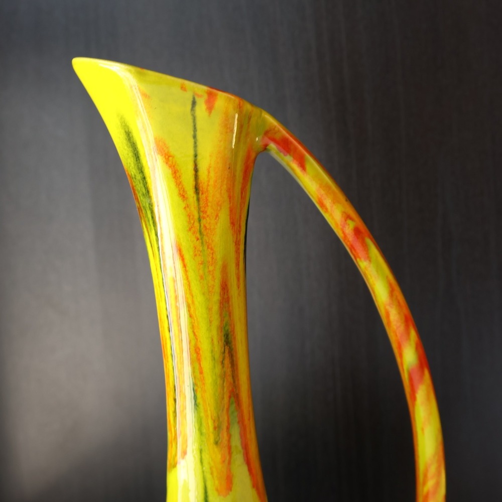 Vintage Mid Century Yellow Orange Drip Glaze Ceramic Ewer Pitcher Vase 9" - Picture 3 of 8